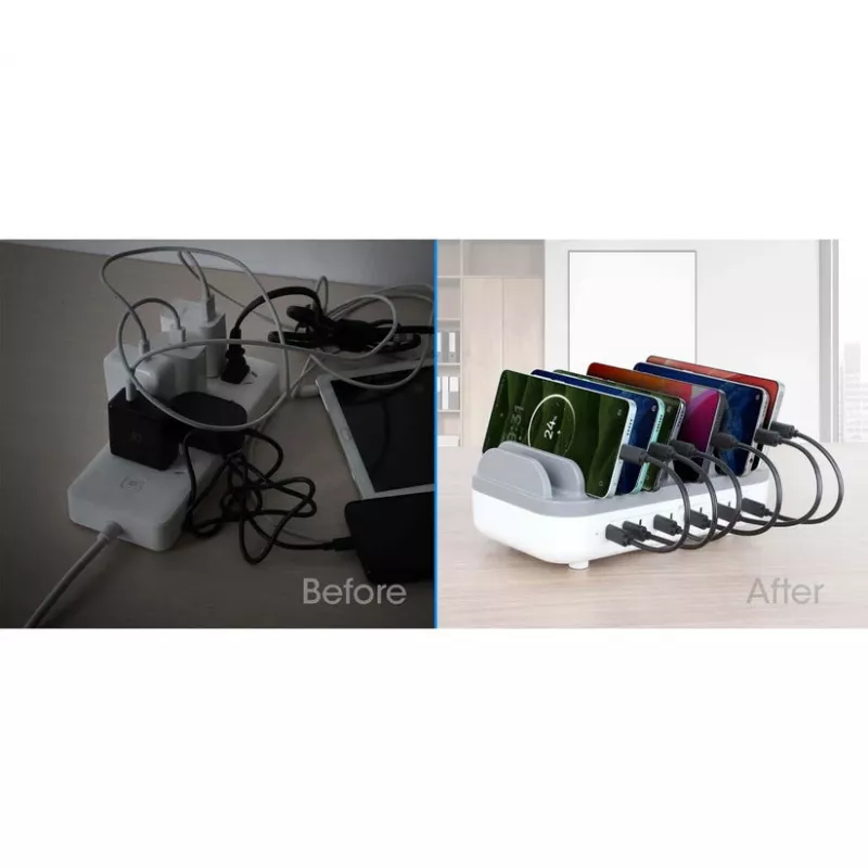 Manhattan 10 prievadų USB-C įkrovimo stotelė, USB-C išvestis: 10x 20W, maks. 200W, maitinimas iš kintamosios srovės tinklo (įsk. US/EU/UK adapterius)
