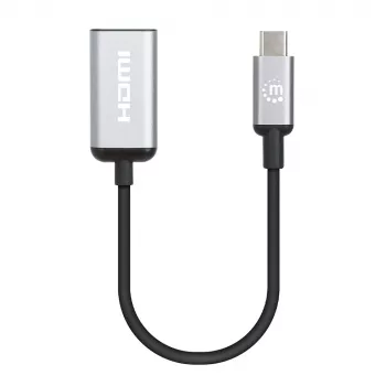 Manhattan USB-C į HDMI kabelis, 4K@60Hz, 5 Gbps (USB 3.2 Gen1 kitaip USB 3.0), 15 cm, juodas, vyriškas į moterišką, trejų metų garantija