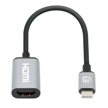 Manhattan USB-C į HDMI kabelis, 4K@60Hz, 5 Gbps (USB 3.2 Gen1 kitaip USB 3.0), 15 cm, juodas, vyriškas į moterišką, trejų metų garantija