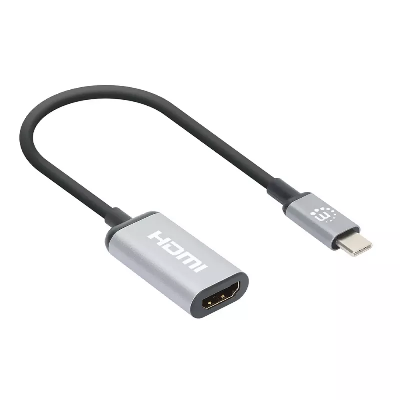 Manhattan USB-C į HDMI kabelis, 4K@60Hz, 5 Gbps (USB 3.2 Gen1 kitaip USB 3.0), 15 cm, juodas, vyriškas į moterišką, trejų metų garantija
