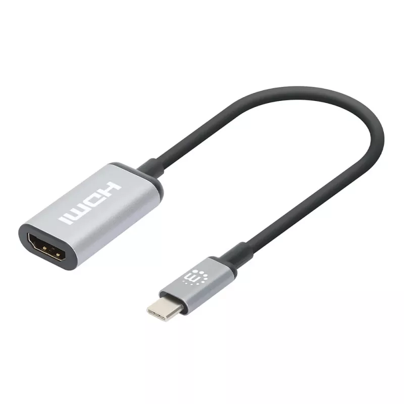 Manhattan USB-C į HDMI kabelis, 4K@60Hz, 5 Gbps (USB 3.2 Gen1 kitaip USB 3.0), 15 cm, juodas, vyriškas į moterišką, trejų metų garantija