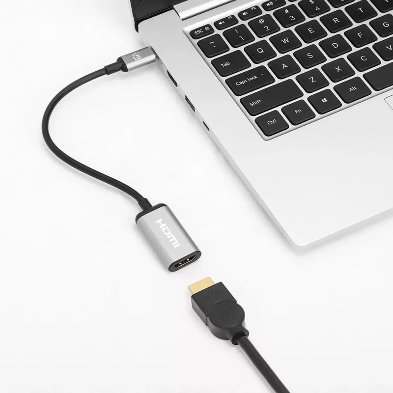 Manhattan USB-C į HDMI kabelis, 4K@60Hz, 5 Gbps (USB 3.2 Gen1 kitaip USB 3.0), 15 cm, juodas, vyriškas į moterišką, trejų metų garantija