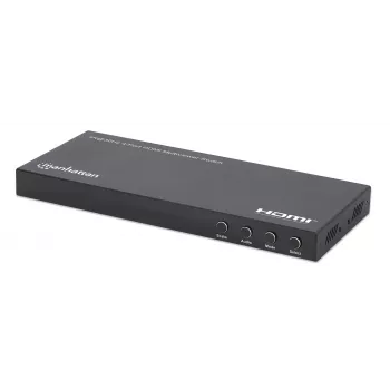 Manhattan 4K 4 prievadų HDMI Multiviewer Switch, jungiklis su keturiais įėjimais viename ekrane, 4K@30Hz, keli peržiūros variantai, įskaitant vaizdas vaizde ir dvigubą/keturgubą ekraną, mygtuko arba nuotolinio valdymo pulto valdymas, 3,5 mm ir Toslink garsas, juoda, 3 metų garantija