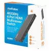 Manhattan 4K 4 prievadų HDMI Multiviewer Switch, jungiklis su keturiais įėjimais viename ekrane, 4K@30Hz, keli peržiūros variantai, įskaitant vaizdas vaizde ir dvigubą/keturgubą ekraną, mygtuko arba nuotolinio valdymo pulto valdymas, 3,5 mm ir Toslink garsas, juoda, 3 metų garantija