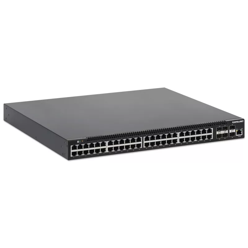 Intellinet 54 prievadų L3 pilnai valdomas PoE+ komutatorius su 48 Gigabit Ethernet prievadais ir 6 SFP+ aukštynkrypčiais
