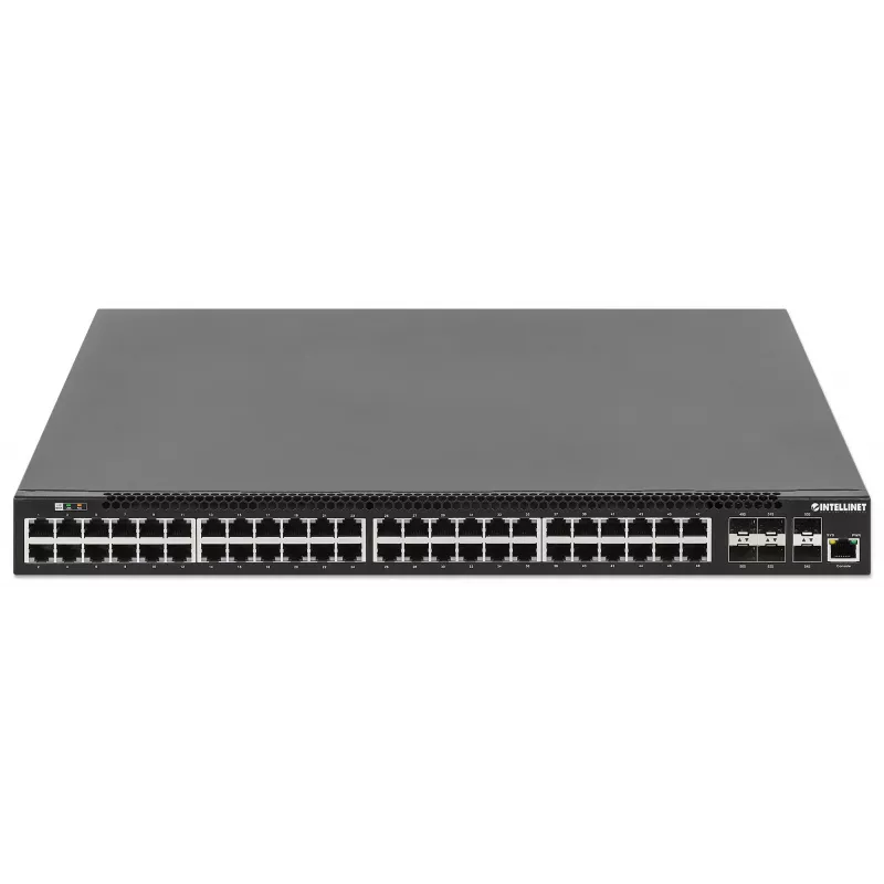 Intellinet 54 prievadų L3 pilnai valdomas PoE+ komutatorius su 48 Gigabit Ethernet prievadais ir 6 SFP+ aukštynkrypčiais