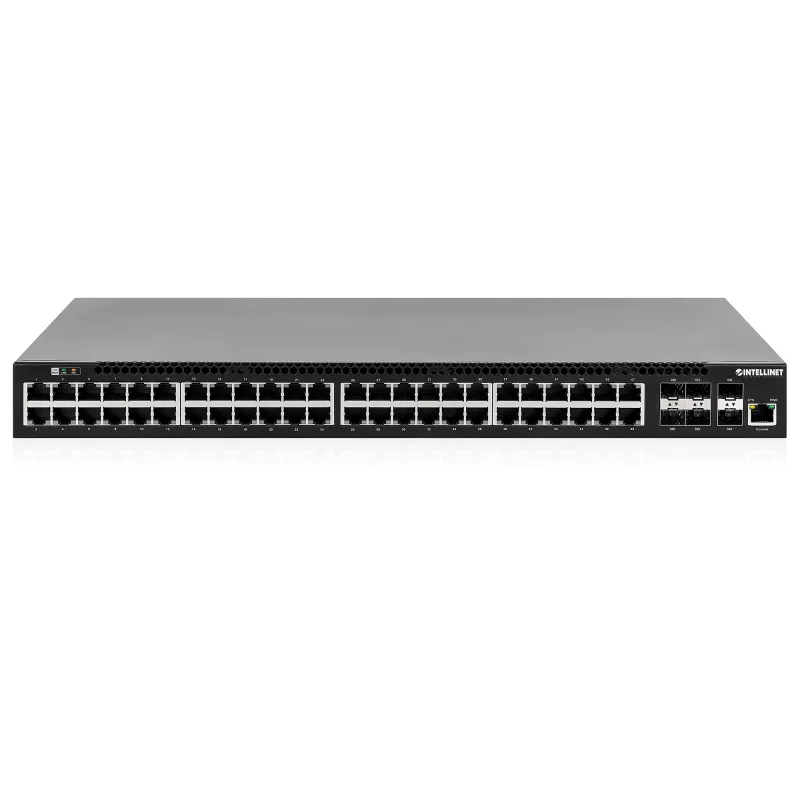 Intellinet 54 prievadų L3 pilnai valdomas PoE+ komutatorius su 48 Gigabit Ethernet prievadais ir 6 SFP+ aukštynkrypčiais