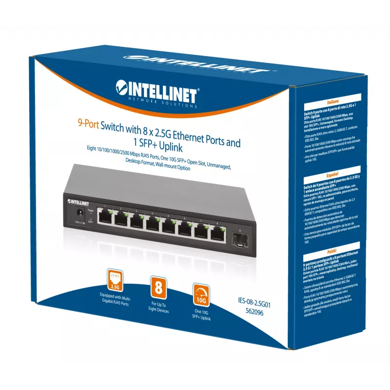 Intellinet 9 prievadų komutatorius 8 x 2.5G Ethernet prievadai ir 1 SFP+ aukštyninė jungtis