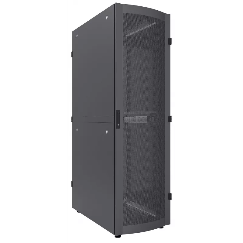 Intellinet 19 colių serverio spinta – laisvai pastatoma, 42U, 800x1200mm (plotis x gylis), juoda, surinkta, maks. 1500kg, kelių taškų durų užraktas, vienas užraktas kiekvienam šoniniam skydui, naudojamas gylis 123–973mm, IP20 apsaugos klasė, stovas, plienas