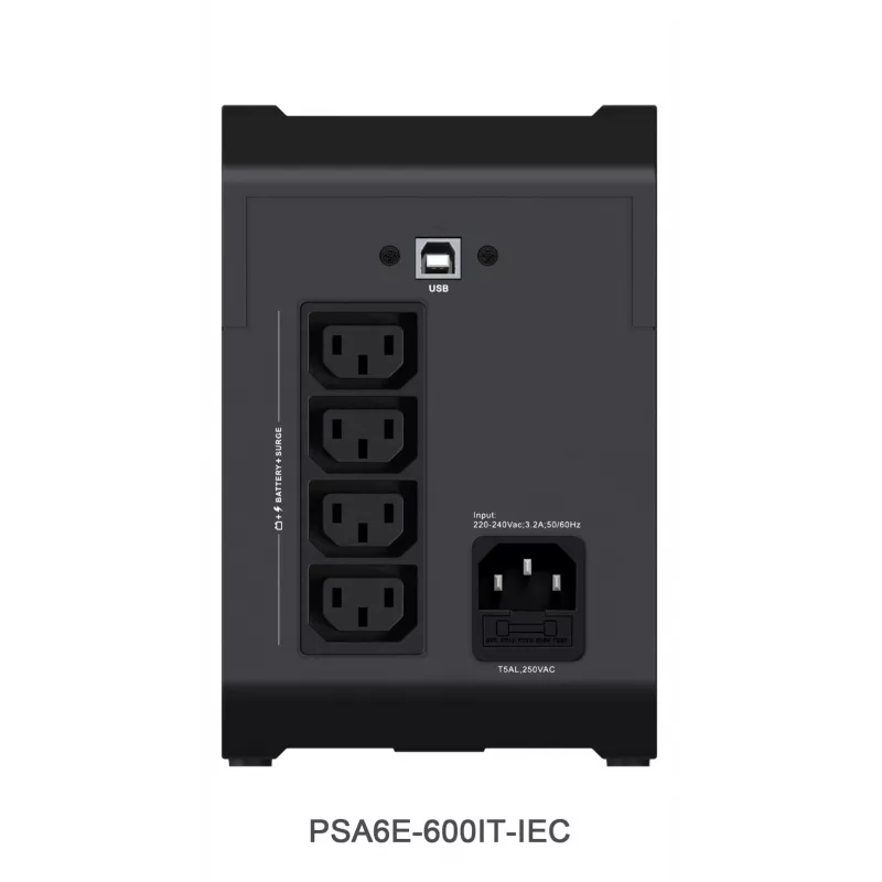 Vertiv PowerUPS 200 Essential PSA6E-600IT-IEC, 600VA/315W, Line-Interactive, 0,6 kVA, 315 W, sinusinė banga, 140 V, 290 V