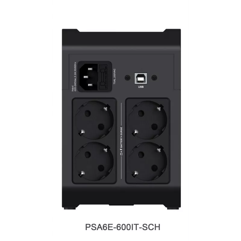 Vertiv PowerUPS 200 Essential PSA6E-600IT-SCH, 600VA/315W, Line-Interactive, 0,6 kVA, 315 W, sinusoidė, 140 V, 290 V
