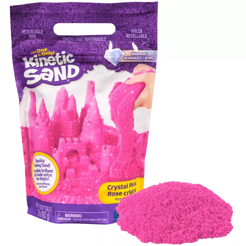 Kinetic Sand, 2lbs kristalinis rožinis žvilgantis smėlis (pakuotė gali skirtis), lipdomi sensoriniai žaislai vaikams nuo 3 metų