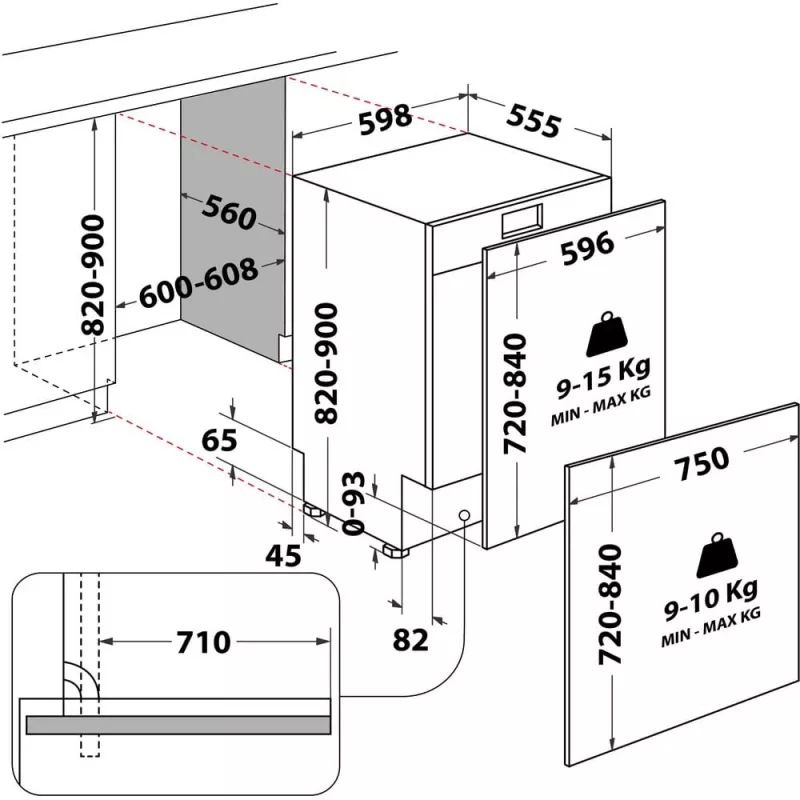 Whirlpool WH8IC15B4M6LHC0 visiškai įmontuojama, 15 komplektų