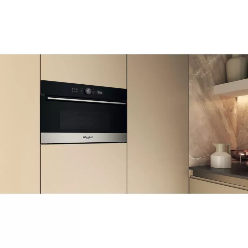 Whirlpool WMD54MX juoda, nerūdijančio plieno, grilis, mikrobangų krosnelė, įmontuojama, 31 l, 1000 W