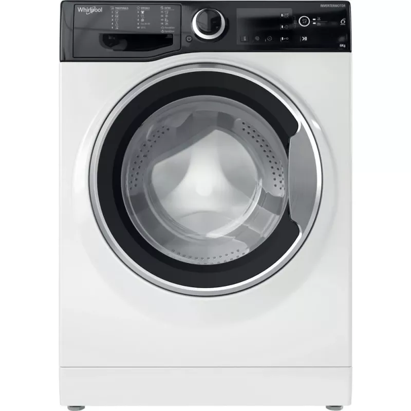 Whirlpool WRBSB 6249 S EU skalbimo mašina, įkraunama iš priekio, 6 kg, 1151 aps./min., juoda, balta