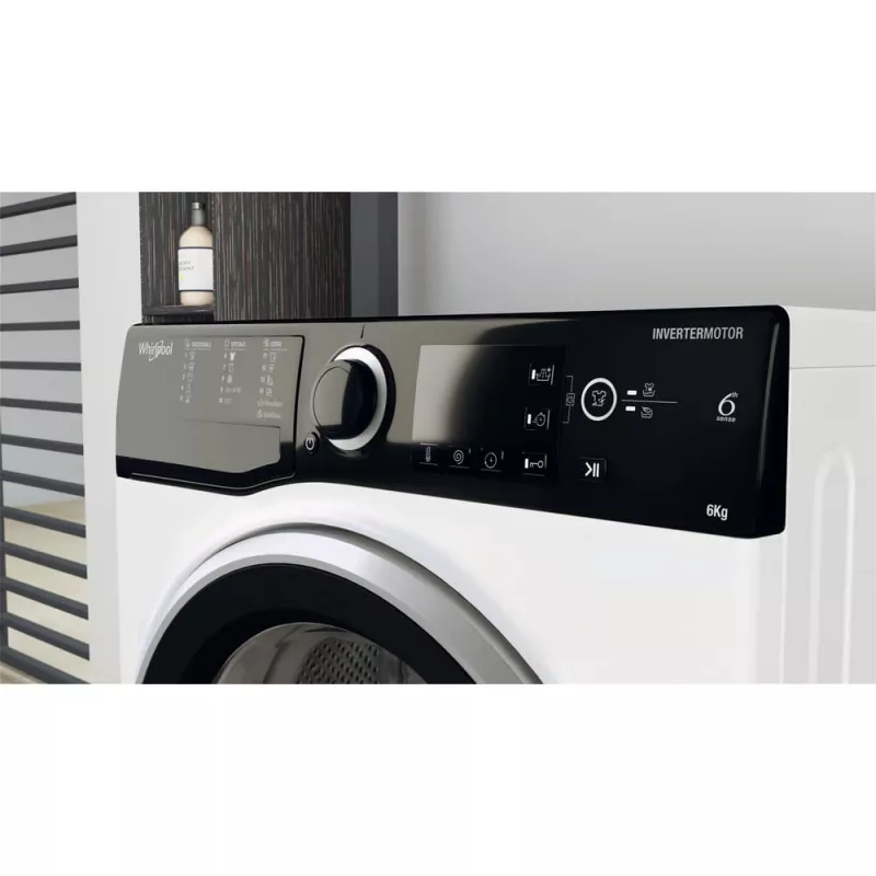 Whirlpool WRBSB 6249 S EU skalbimo mašina, įkraunama iš priekio, 6 kg, 1151 aps./min., juoda, balta