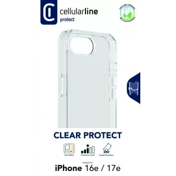 Cellularline Clear Protect - iPhone 16e/17e Kietas dėklas su guminiais kraštais
