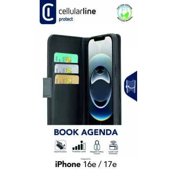 Cellularline Book Agenda - odinės apdailos knygos tipo dėklas su magnetiniu užsegimu, skirtas iPhone 16e/17e