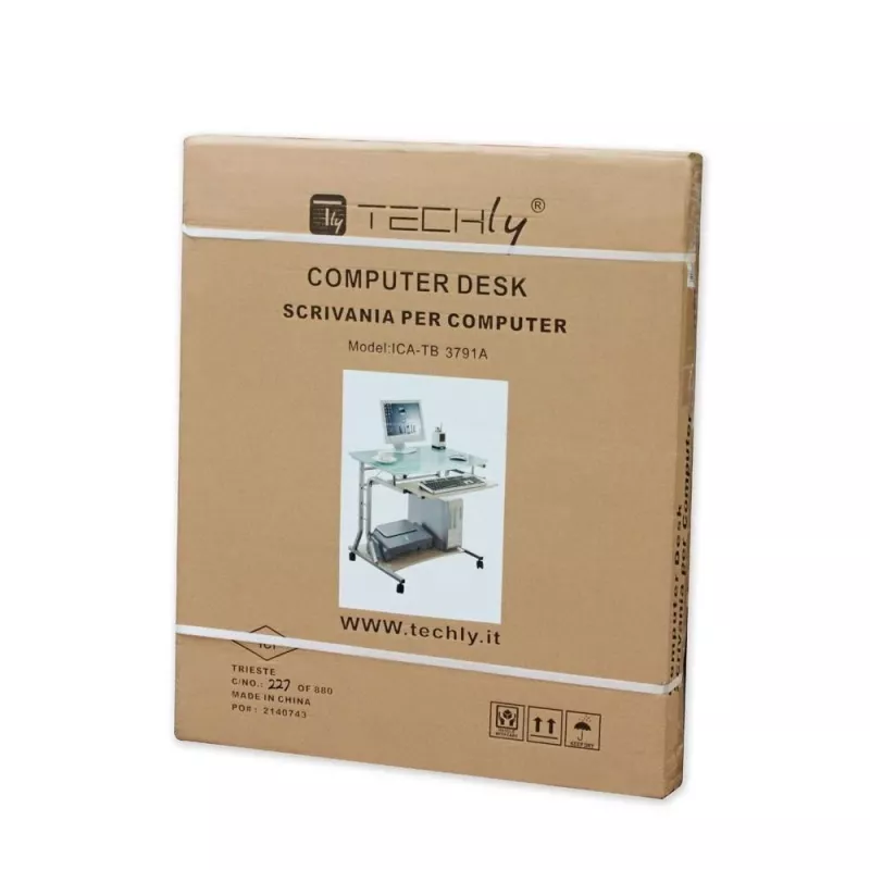 Techly kompaktiškas kompiuterio stalas metalas ir stiklas su ratukais ICA-TB 3791A