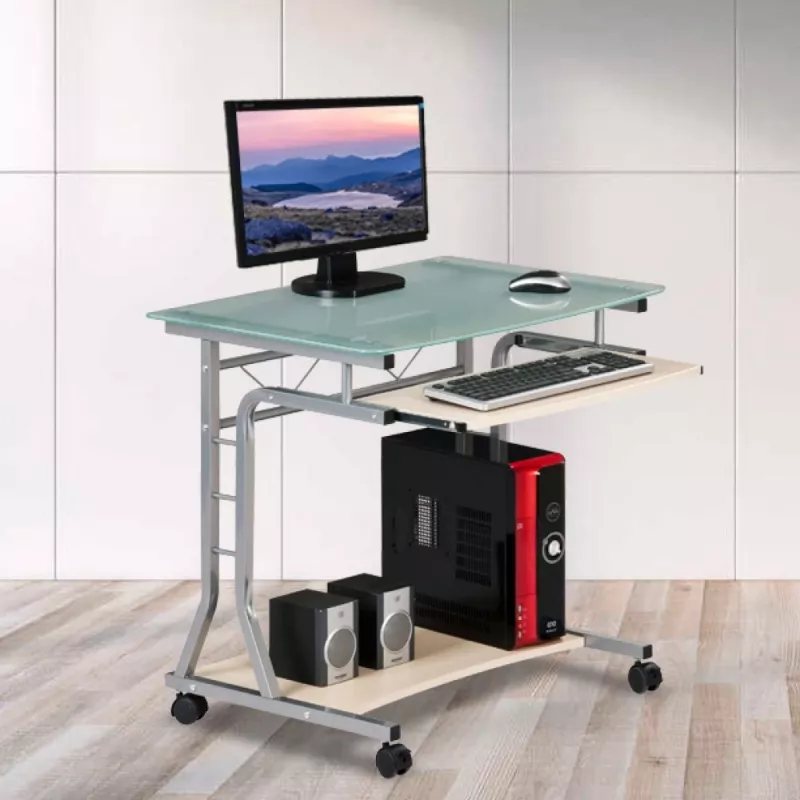 Techly kompaktiškas kompiuterio stalas metalas ir stiklas su ratukais ICA-TB 3791A