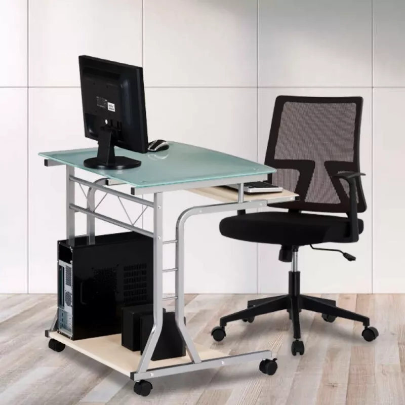 Techly kompaktiškas kompiuterio stalas metalas ir stiklas su ratukais ICA-TB 3791A