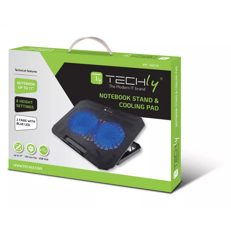 Techly ICOOL-CP11TY nešiojamojo kompiuterio stovas Juoda 43,2 cm (17 colių)