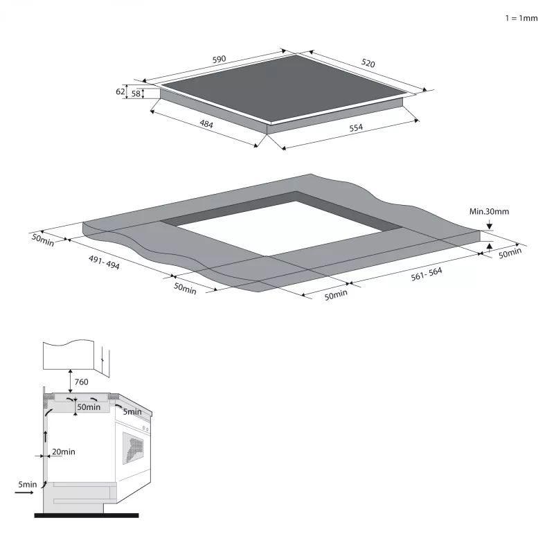 Candy CDTP644SC/E1 Juoda Įmontuojama 59 cm Zoninė indukcinė kaitlentė 4 zonos