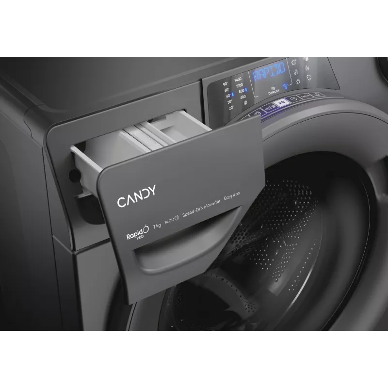 Candy RapidÓ PRO RP4 476BWMRR/1-S skalbimo mašina su priekiniu įkrovimu 7 kg 1351 aps./min. antracito