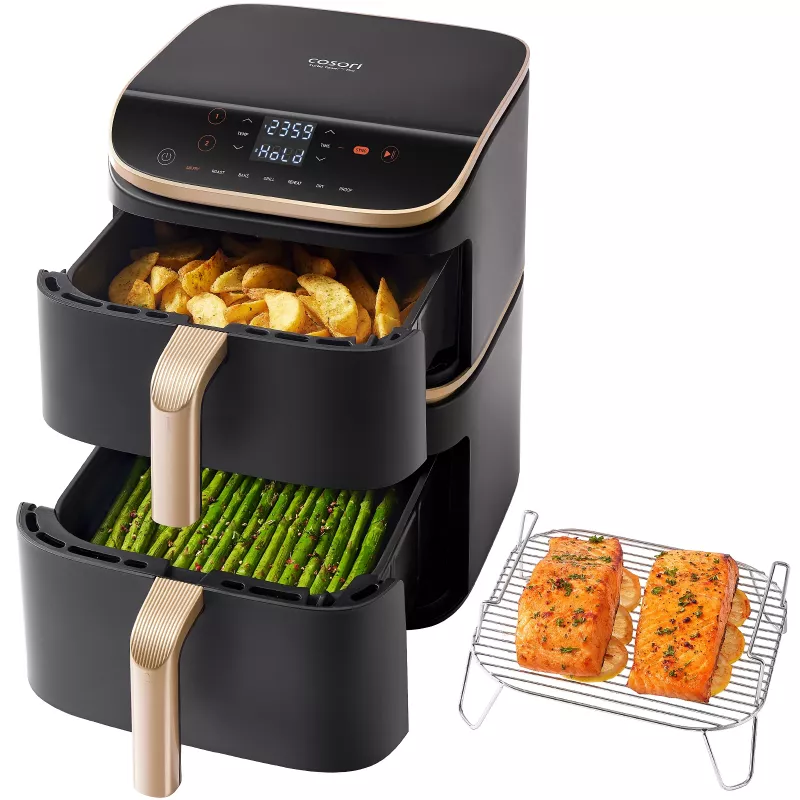 Cosori Turbo Tower Pro Smart atskirai stovinti 10,8 L 2630 W karšto oro gruzdintuvė Juoda, Auksinė
