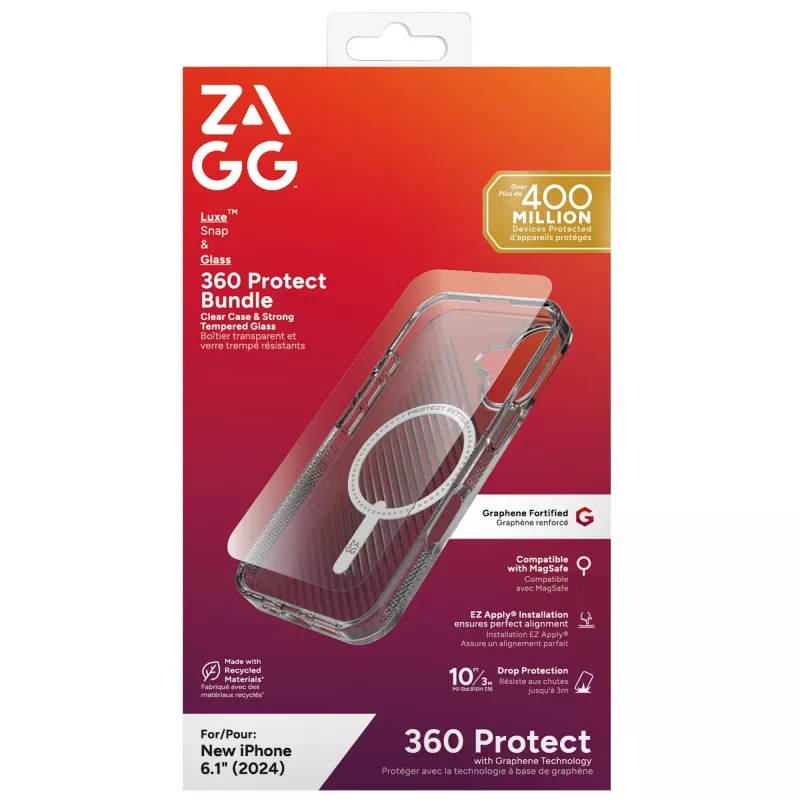 ZAGG BNDL Luxe SNAP PCR IS GL 360 Apple iPhone 16 CLR INTL, Dėklas, Apple, iPhone 16, 15,5 cm (6,1 colio), Skaidrus