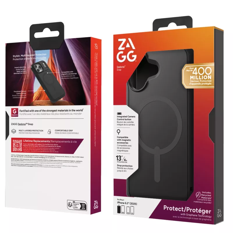 ZAGG Sedona Snap dėklas, skirtas Apple iPhone 17 Flood Juoda, dangtelis, Apple, iPhone 17, 16 cm (6.3 colio), juoda