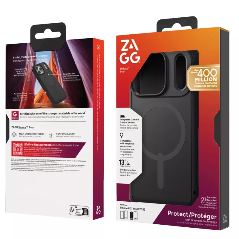 ZAGG Sedona Snap dėklas, skirtas Apple iPhone 17 Pro Flood Juoda, Dėklas, Apple, iPhone 17 Pro, 16 cm (6,3 inch), Juoda