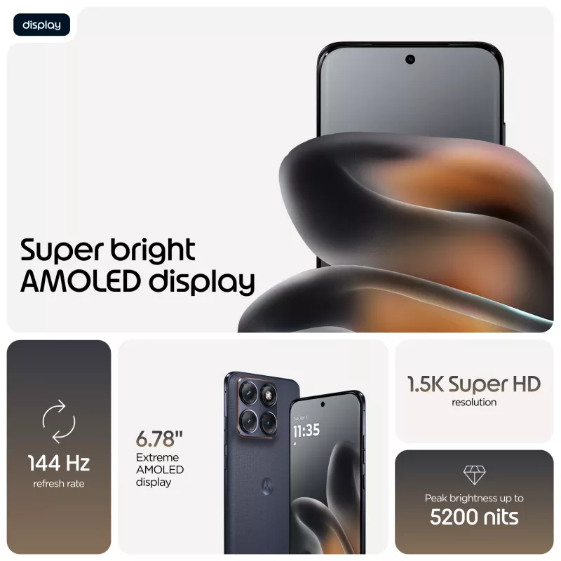 Išmanusis telefonas Motorola edge 70 fusion — 6,78 col. AMOLED, Snapdragon 7s Gen 3, 8 GB RAM, 256 GB, 5200 mAh, Dual SIM, Android 16 (Juoda)