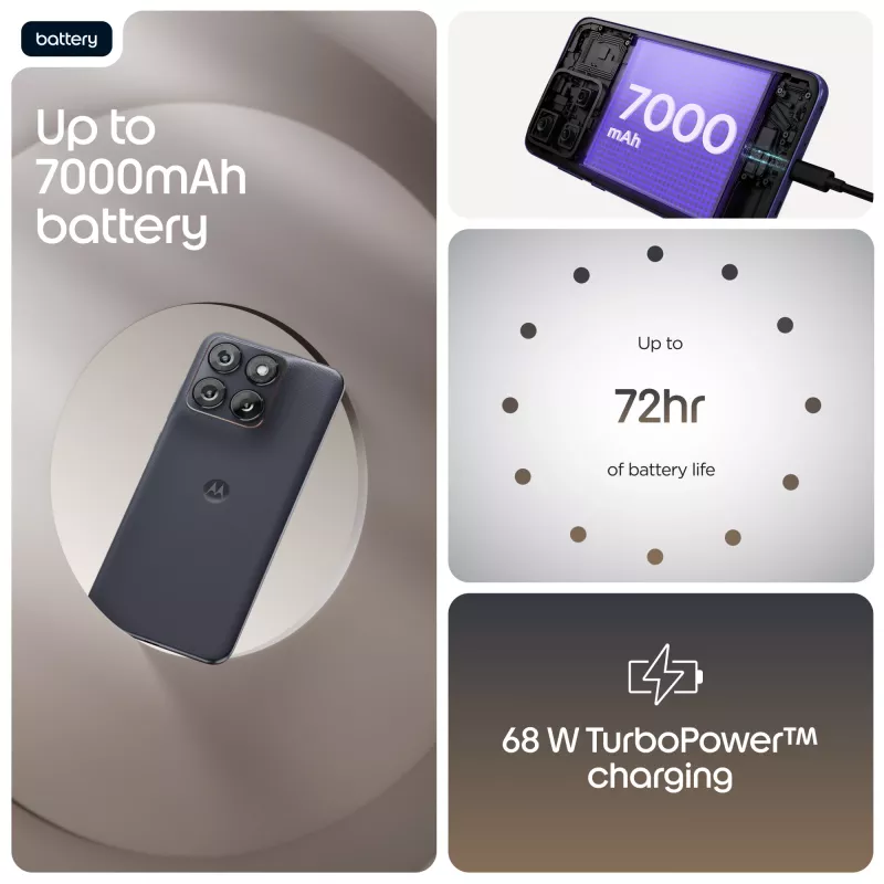 Išmanusis telefonas Motorola edge 70 fusion — 6,78 col. AMOLED, Snapdragon 7s Gen 3, 8 GB RAM, 256 GB, 5200 mAh, Dual SIM, Android 16 (Juoda)