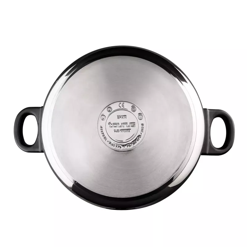 Nerūdijančio plieno puodas Taurus Classic Moments 6 L — tinkamas indukcinėms, dujinėms ir keraminėms kaitlentėms, su dangčiu ir vėsiomis rankenomis