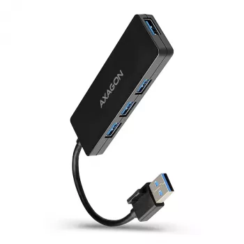 Axagon SuperSpeed USB plonas šakotuvas, USB 3.2 Gen 1 (3.1 Gen 1) Type-A, USB 3.2 Gen 1 (3.1 Gen 1) Type-A, 5000 Mbit/s, Juoda, Plastikas, 0.14 m