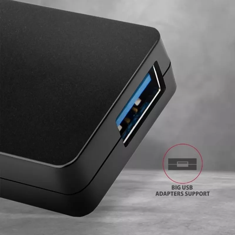 Axagon SuperSpeed USB plonas šakotuvas, USB 3.2 Gen 1 (3.1 Gen 1) Type-A, USB 3.2 Gen 1 (3.1 Gen 1) Type-A, 5000 Mbit/s, Juoda, Plastikas, 0.14 m