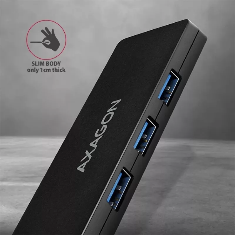 Axagon SuperSpeed USB plonas šakotuvas, USB 3.2 Gen 1 (3.1 Gen 1) Type-A, USB 3.2 Gen 1 (3.1 Gen 1) Type-A, 5000 Mbit/s, Juoda, Plastikas, 0.14 m