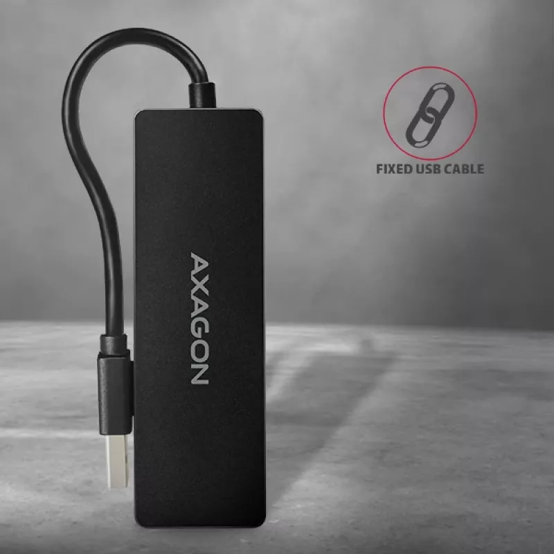 Axagon SuperSpeed USB plonas šakotuvas, USB 3.2 Gen 1 (3.1 Gen 1) Type-A, USB 3.2 Gen 1 (3.1 Gen 1) Type-A, 5000 Mbit/s, Juoda, Plastikas, 0.14 m