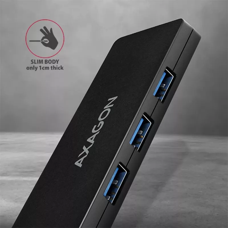 Axagon SuperSpeed USB-C plonas šakotuvas, USB 3.2 Gen 1 (3.1 Gen 1) Type-C, USB 3.2 Gen 1 (3.1 Gen 1) Type-A, 5000 Mbit/s, juodas, plastikinis, 0,14 m