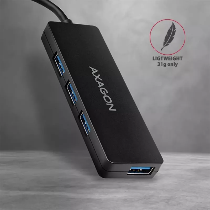 Axagon SuperSpeed USB-C plonas šakotuvas, USB 3.2 Gen 1 (3.1 Gen 1) Type-C, USB 3.2 Gen 1 (3.1 Gen 1) Type-A, 5000 Mbit/s, juodas, plastikinis, 0,14 m