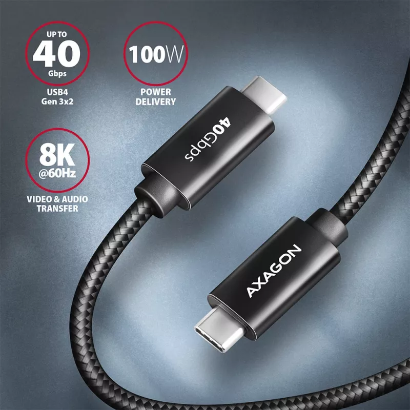 Axagon BUCM432-CM10AB USB laidas USB4 Gen 3x2 1 m USB C Juodas