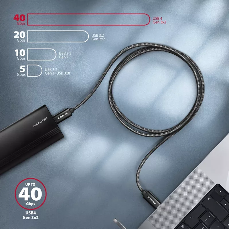 Axagon BUCM432-CM10AB USB laidas USB4 Gen 3x2 1 m USB C Juodas