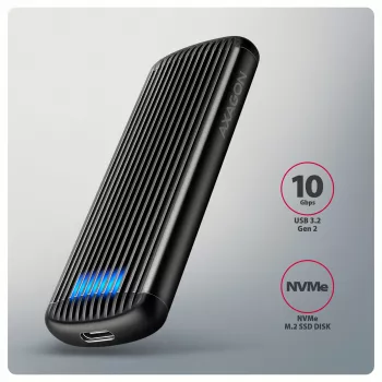 AXAGON EEM2-SC išorinis USB-C 10 Gbps bevaržtis metalinis M.2 NVMe SSD korpusas, vieno lizdo, pilkas