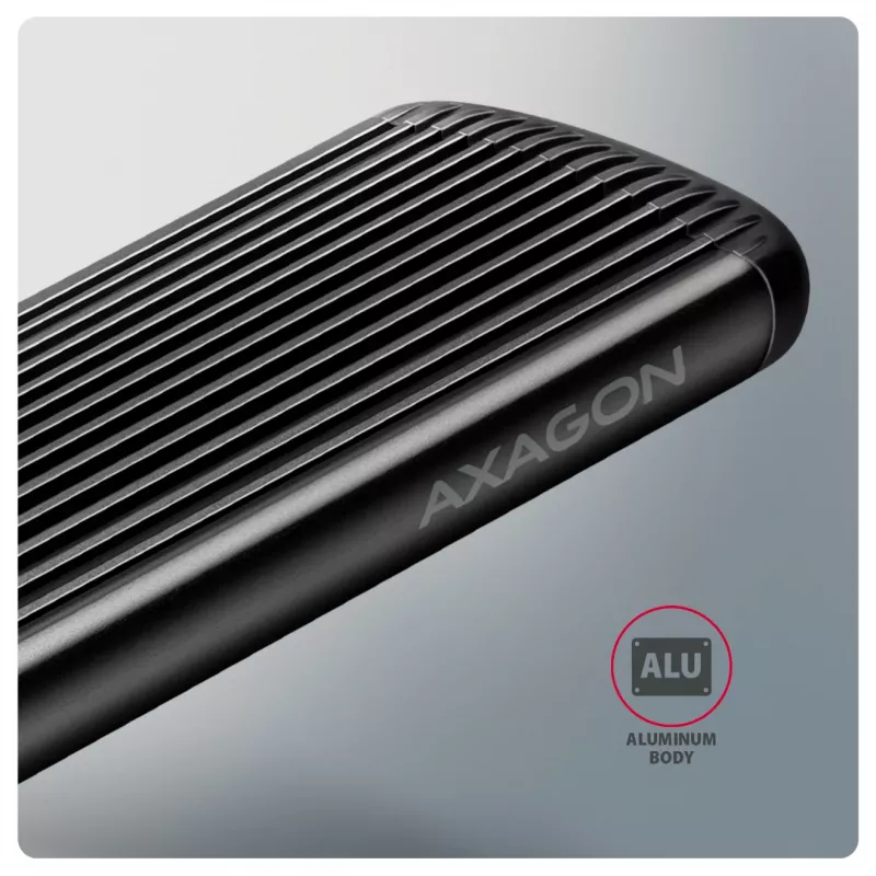 AXAGON EEM2-SC išorinis USB-C 10 Gbps bevaržtis metalinis M.2 NVMe SSD korpusas, vieno lizdo, pilkas