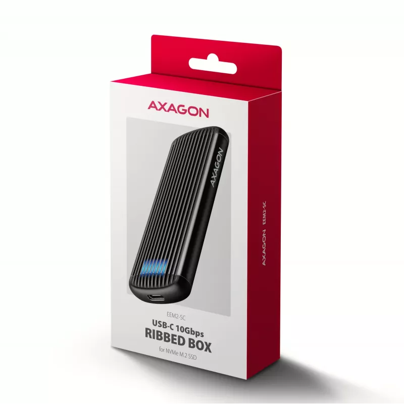 AXAGON EEM2-SC išorinis USB-C 10 Gbps bevaržtis metalinis M.2 NVMe SSD korpusas, vieno lizdo, pilkas