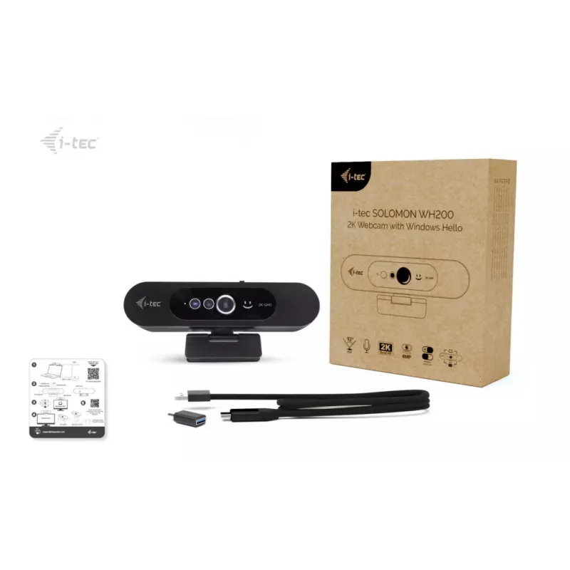 i-tec SOLOMON WH200 2K internetinė kamera Windows Hello, 4 MP, 2560 x 1440 pikselių, 2K Ultra HD, 60 fps, 1920x1080@30fps, 1280x720@30fps, 2560x1440@30fps, Auto