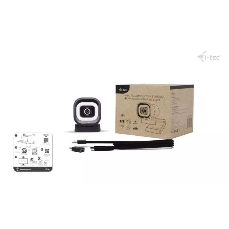 Internetinė kamera ITEC i-tec SOLOMON 700 STREAM 4K su 3840x2160@60fps, 8,29 MP, USB-C, 1/4 colio trikojo sriegis