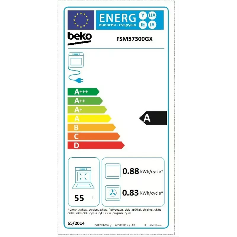 Laisvai pastatoma viryklė BEKO FSM57300GX — keraminė kaitlentė 4 zonos, elektrinė orkaitė, nerūdijantis plienas, 50 cm