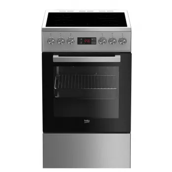 Laisvai pastatoma viryklė BEKO FSM57300GX — keraminė kaitlentė 4 zonos, elektrinė orkaitė, nerūdijantis plienas, 50 cm
